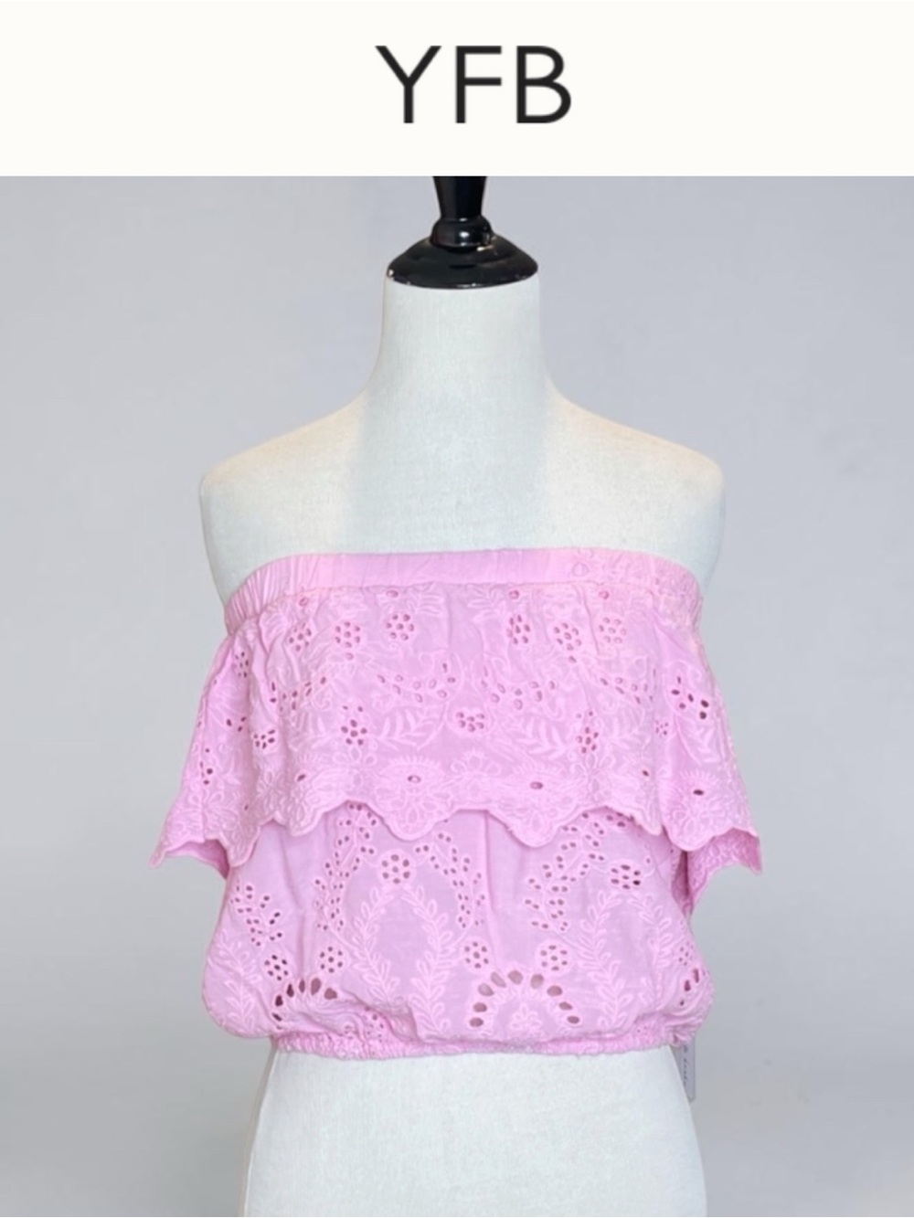 NWT YOUNG FABULOUS & BROKE PINK EYELET OFF SHOULDER CROP TOP BOHO SIZE XS